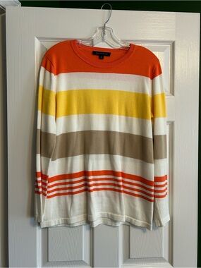 Tommy Hilfiger women’s Striped Crewneck Sweater - Orange, Yellow, Beige, White
